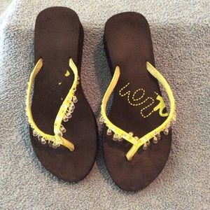 Bright Yellow Wedge Flip Flops